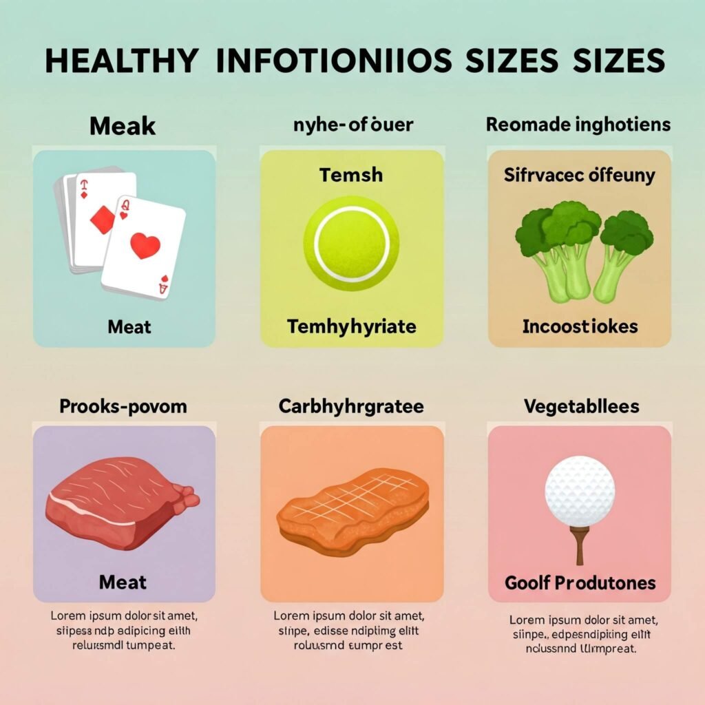 Portion size comparison infographic: meat, carbs, and more.