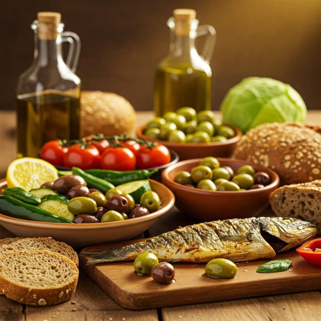 Rustic Mediterranean table with food