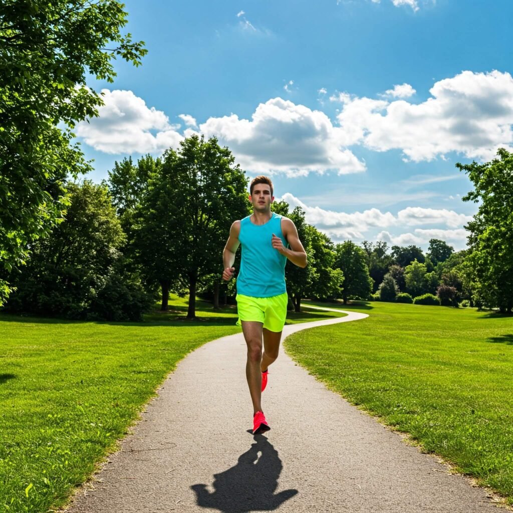 "Person jogging in scenic park for cardio weight loss workout."