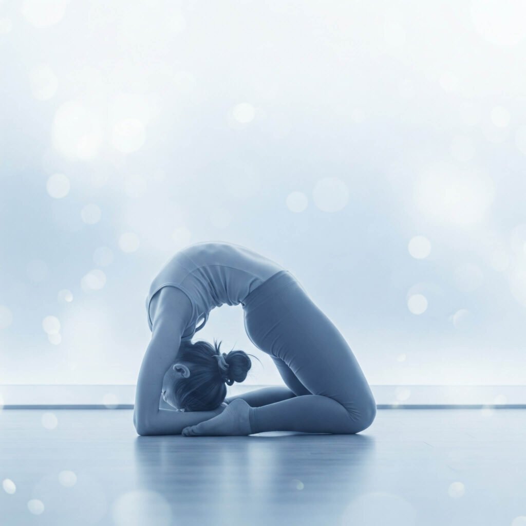 Calm Cat-Cow Yoga: Soft Blues and Whites for Serenity
