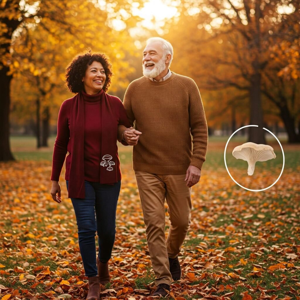"Happy senior couple in an autumnal park."