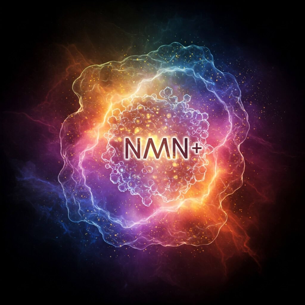 Glowing cellular structure illustrating NMN