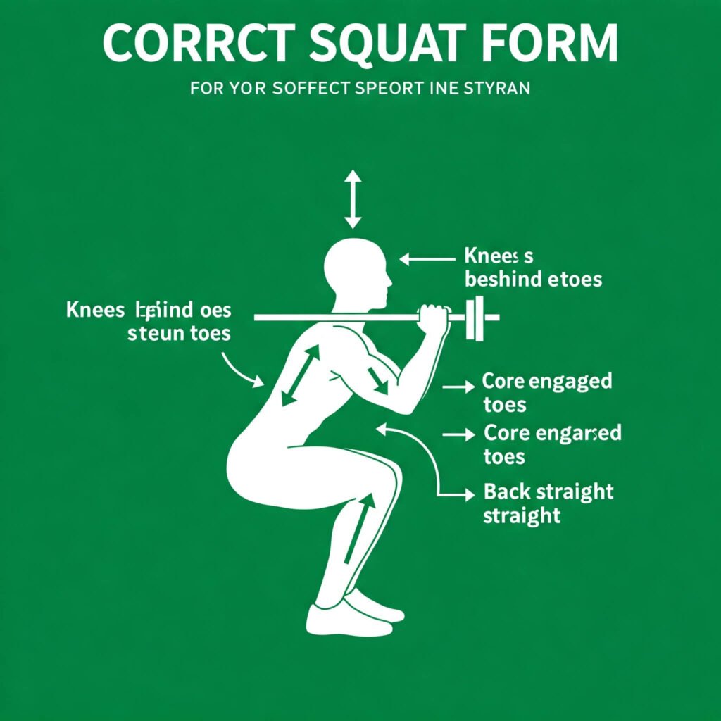 Squat form infographic with key tips