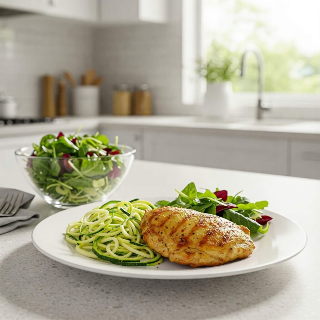 Grilled chicken and zucchini noodles