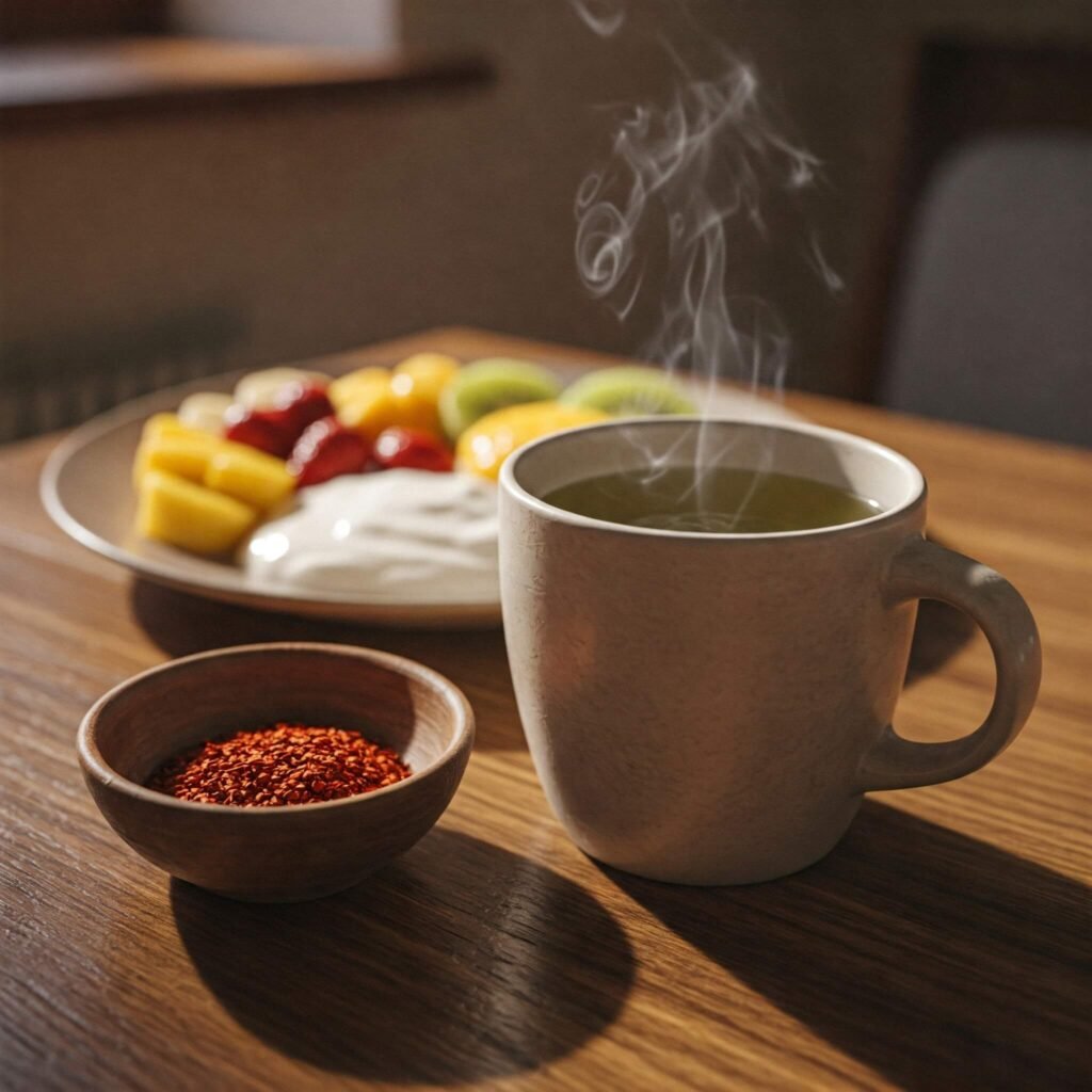 Warm and inviting scene with energizing breakfast elements.