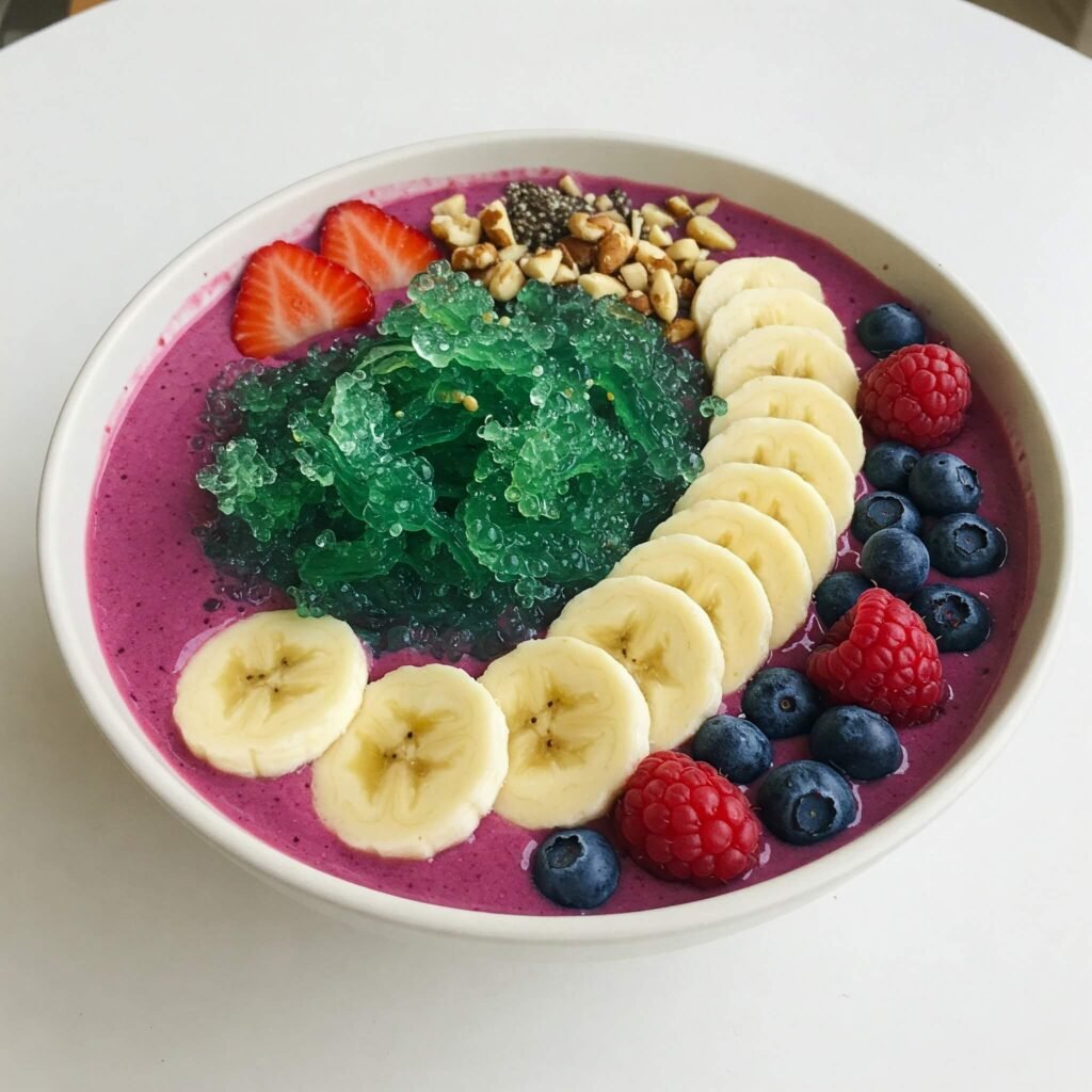 Healthy smoothie bowl recipe featuring sea moss gel.
