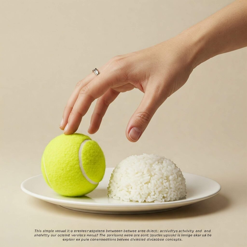 Rice portion compared to a tennis ball