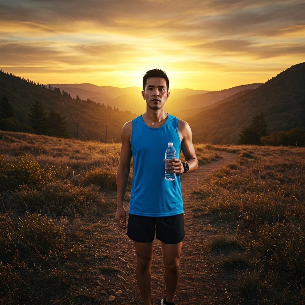 Runner holding a water bottle outdoors.