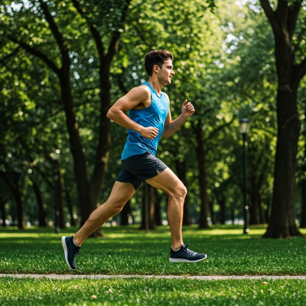 Person running in a park or gym, embodying an active lifestyle