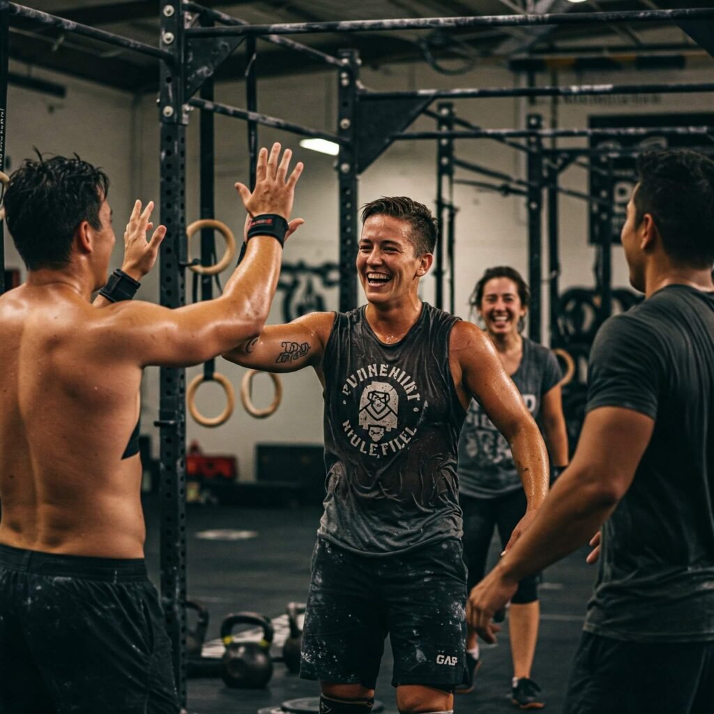 Group of athletes celebrating after a tough workout