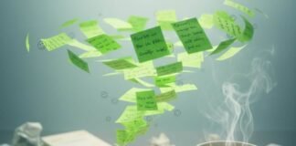 Stress Management Strategies That Actually Work Desk chaos: stress, bills, coffee, and floating sticky notes.