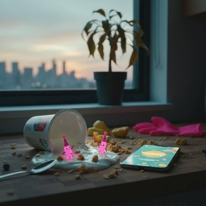 Greek yogurt spill, gut microbiome app, party bacteria.