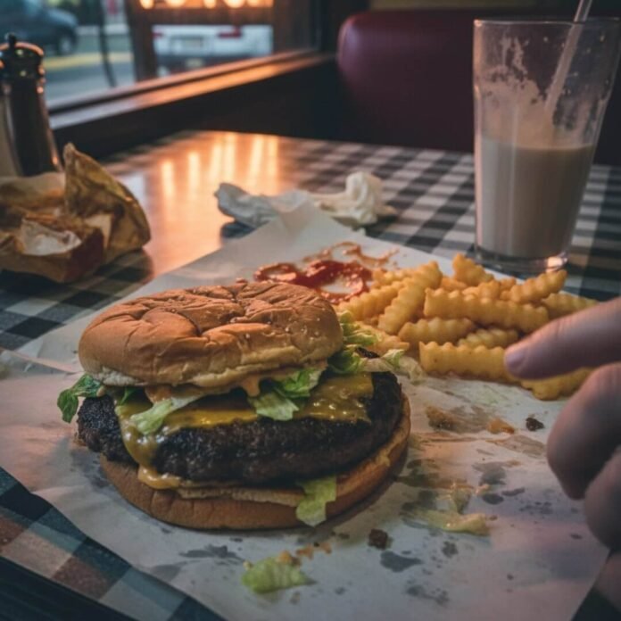 2 AM diner regret, post-burger scene.