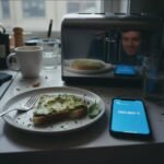 Intermittent Fasting: The Science Behind the Diet Trend Everyone’s Talking About Half-eaten avocado toast, phone with fasting timer, bleary reflection in toaster.