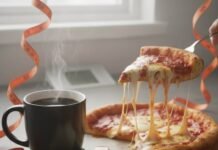Mindful Eating for Weight Loss: How to Enjoy Your Food and Still Lose Weight Deep-dish pizza, coffee, journal, and measuring tape.