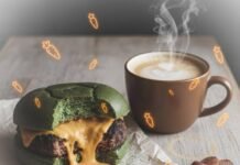 Flexitarian Diet: Why Eating More Plant-Based Foods Is a Win-Win Vegan burger, bacon, latte, and floating carrots.