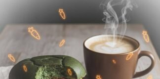 Flexitarian Diet: Why Eating More Plant-Based Foods Is a Win-Win Vegan burger, bacon, latte, and floating carrots.