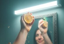 Skin Brightening: How to Achieve a Luminous, Even Skin Tone Hand squeezing lemon, mirror reflection.