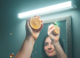 Skin Brightening: How to Achieve a Luminous, Even Skin Tone Hand squeezing lemon, mirror reflection.