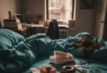 Sleep and Weight Management: Why a Good Night’s Sleep Is Crucial "Donuts, phone, and glasses on teal sheets."
